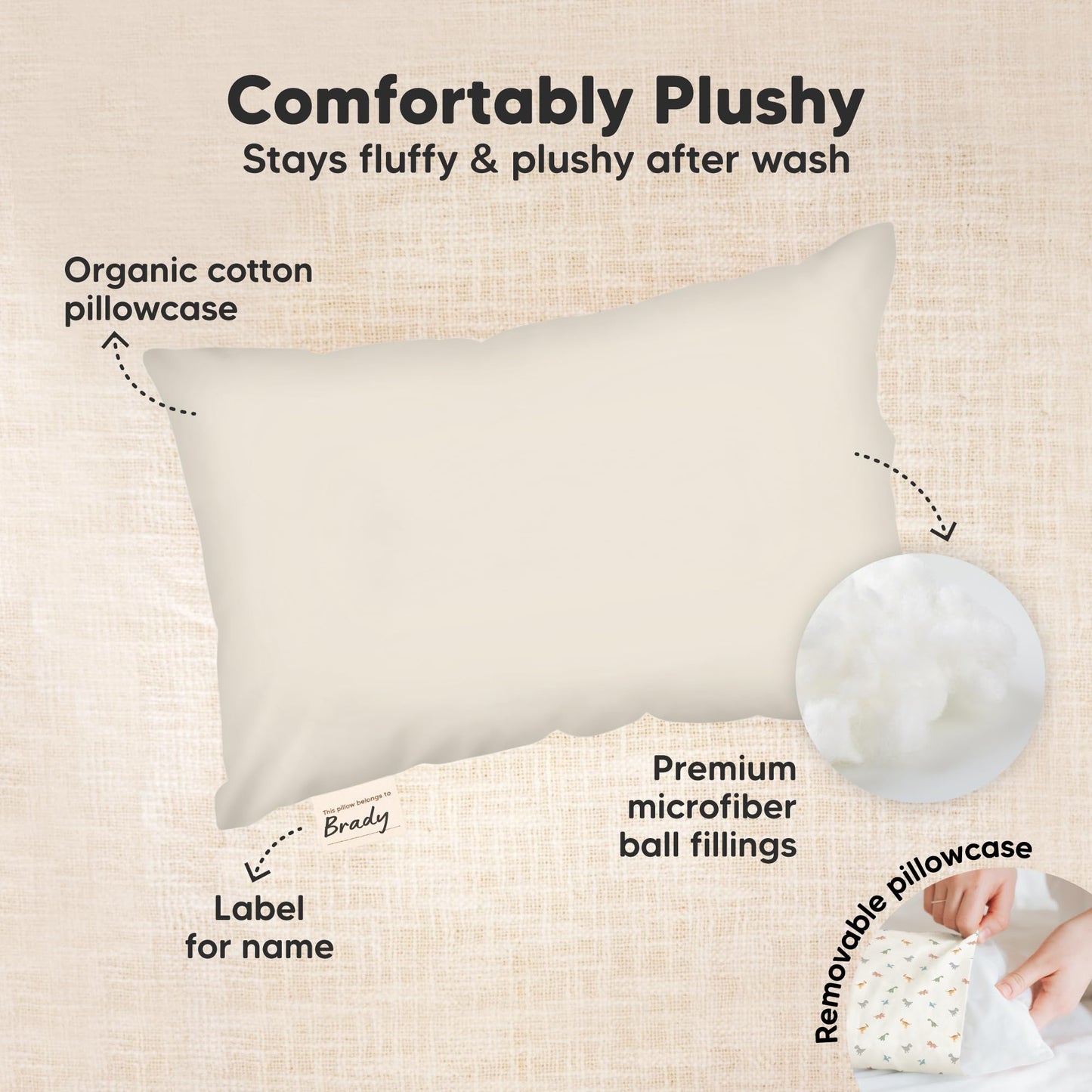Mini Toddler Pillow with Pillowcase - 9x13 My Little Dreamy Travel Kids Pillow for Sleeping, Toddler Bed, Small, Tiny, Organic Cotton Pillowcase, Soft & Breathable, Kids 2-4 Years Old (Clay)