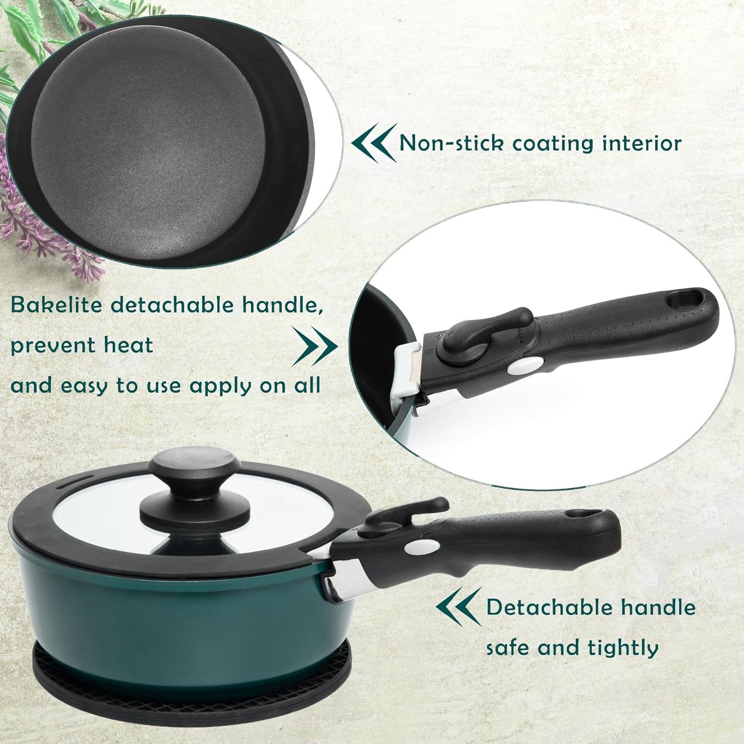 Moss & Stone Nonstick Aluminum Pots and Pans Set - 10-Piece Stackable Cookware in Blue | Dishwasher Safe