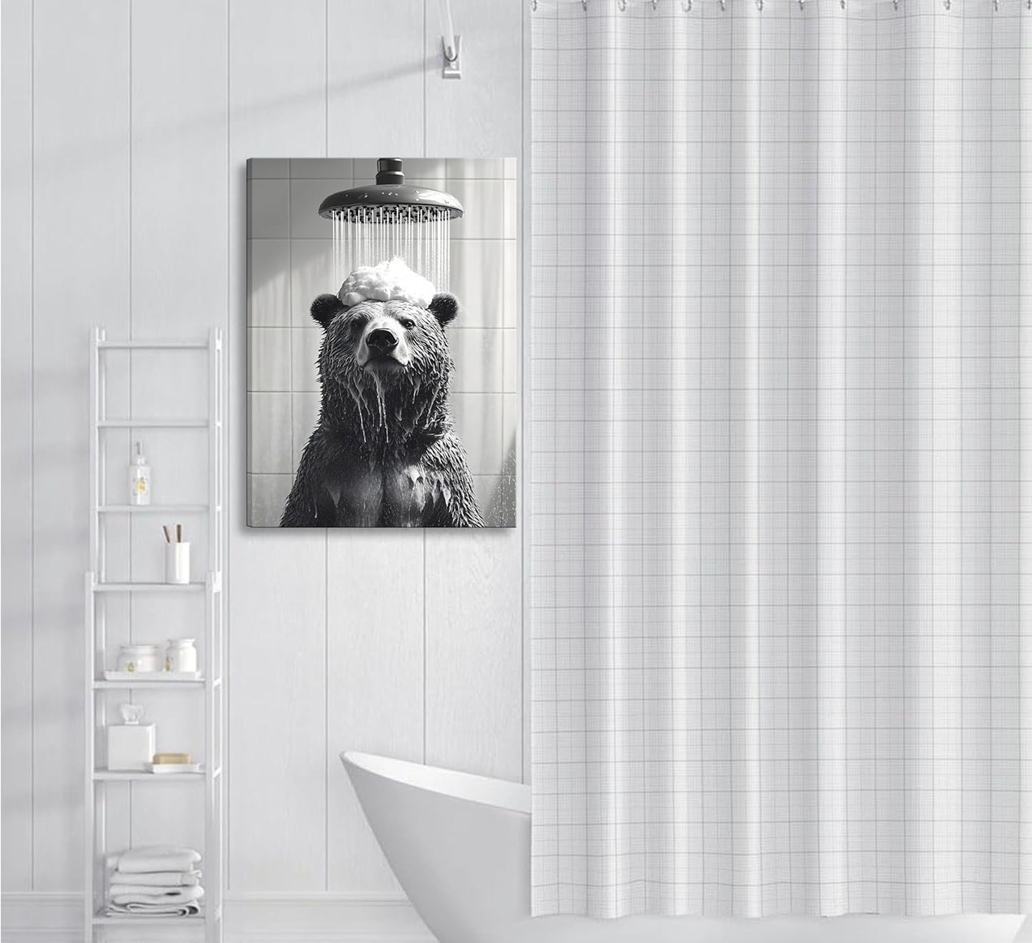 Regine Switzerland 3-Pc Framed Black & White Animal Bathroom Wall Art - Humorous Bear & Cute Raccoon Prints