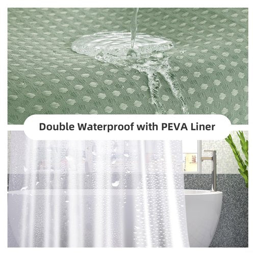 LaCyan 3 in 1 Waterproof Waffle Weave Shower Curtain and Clear Liner Set with 12 Stainless Steel Hooks Double Sided for Bathroom 72 Inches Heavy Duty Polyester Fabric Shower Curtains 72x72
