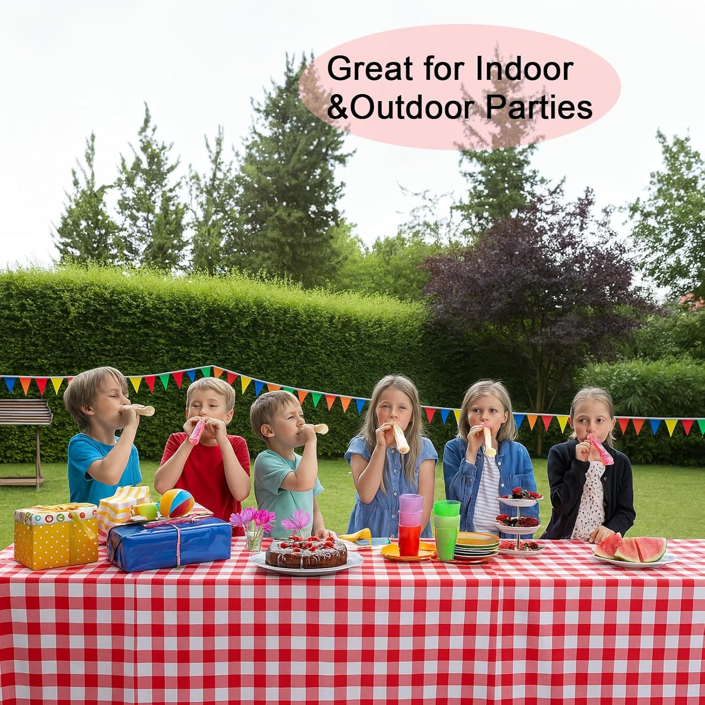 Regine Switzerland Gingham Tablecloths - Red & White Checkered, Waterproof, 54 x 108 Inches | Disposable Picnic Covers