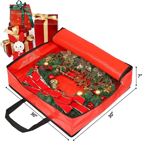 HOMEST Wreath Storage Organizer - Durable 30" Bag with Zipper & Reinforced Handles for Dust Protection