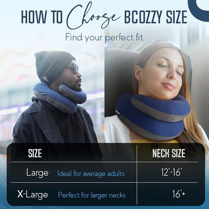 BCOZZY Travel Neck Pillow - Patented Double Support for Head, Neck & Chin | Adjustable Size, Large Navy, Fully Washable