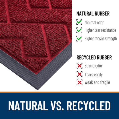 OLANLY Waterproof Front Door Mat - All-Season Indoor/Outdoor Doormat | Sturdy Natural Rubber, Herringbone Brick (Wine Red, 47x32)