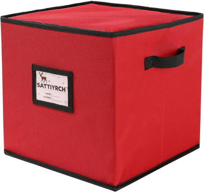 Sattiyrch Christmas Ornament Storage Box - Dust-Proof Canvas with 4 Trays & Customizable Dividers | Holds 64 Ornaments
