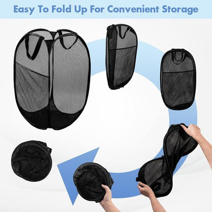 DUCOO Pop Up Laundry Hamper - 70L Collapsible Mesh Basket with Side Pocket | Foldable Black Storage Solution for Home & Travel