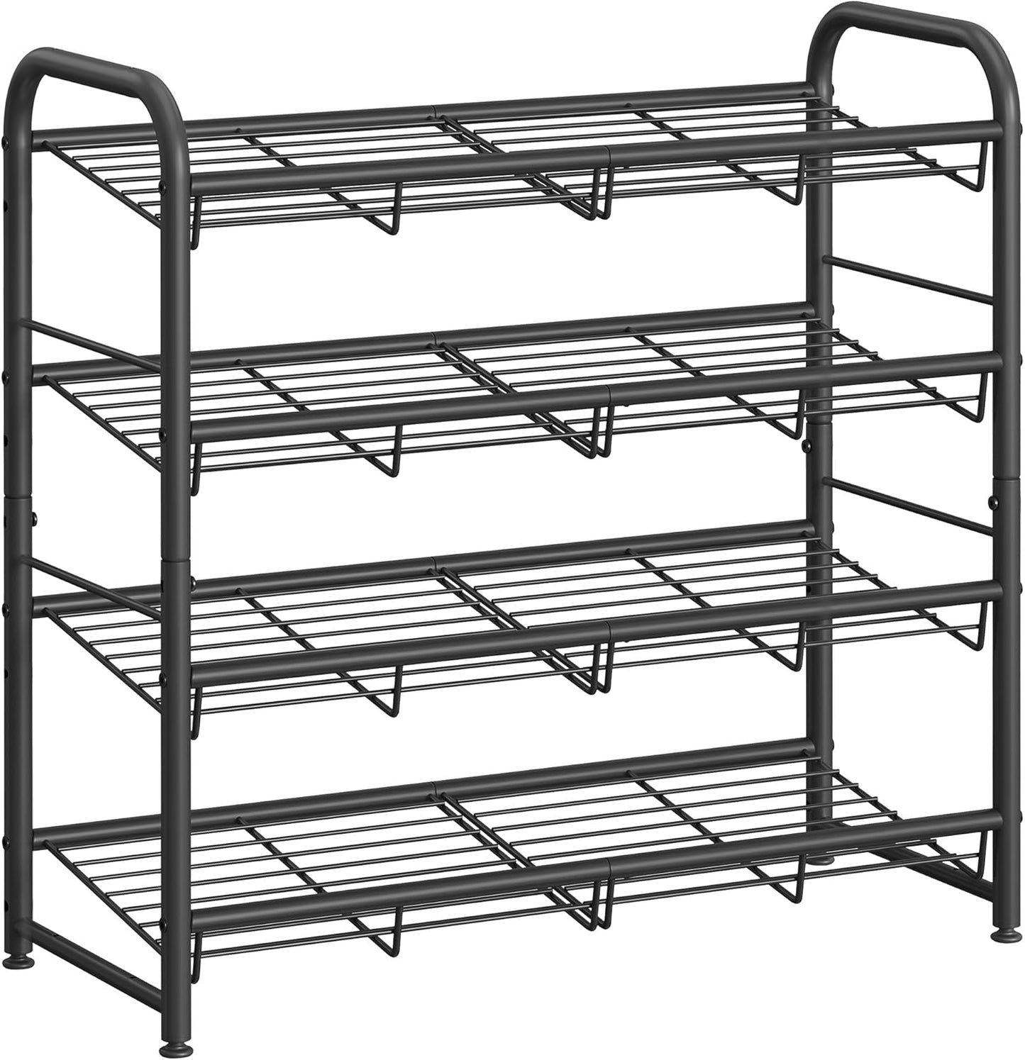 SONGMICS 4-Tier Shoe Rack - Stackable Metal Storage Shelf for 16 Pairs | Adjustable Slanted Design, Black