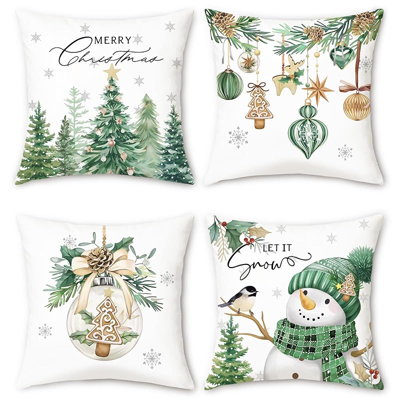 Bonhause Christmas Throw Pillow Covers 20x20 Inch Set of 4 — Winter 5+20"x20" Variation