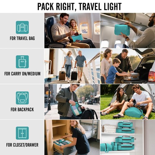 Veken 8 Set Packing Cubes for Travel Essentials, Suitcase Organizer Bags in 4 Sizes, Carry-On Luggage Accessories with Large Laundry & Hanging Toiletry Bag, Must-Have for Airplane, Road Trip & Camping