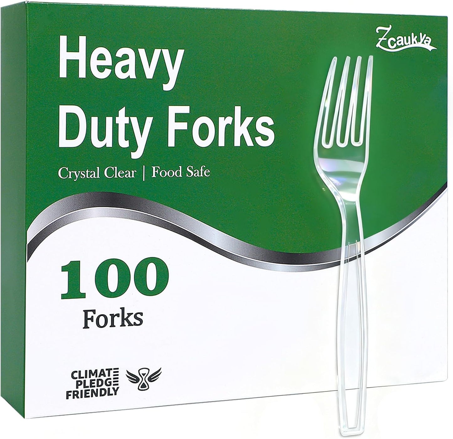 Zcaukya Disposable Plastic Forks - 100 Count Heavy-Duty Clear Utensils for Parties & Catering