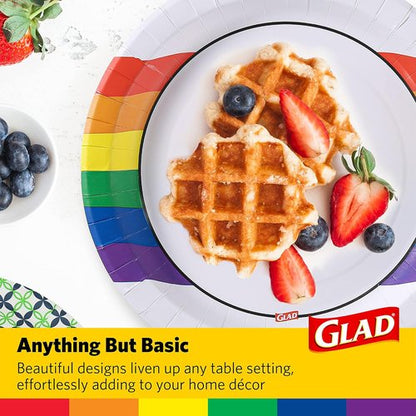 Glad Everyday Round Disposable Paper Plates - Heavy Duty, Soak Proof & Cut-Resistant | 10-Inch, Rainbow Design, 432 Count