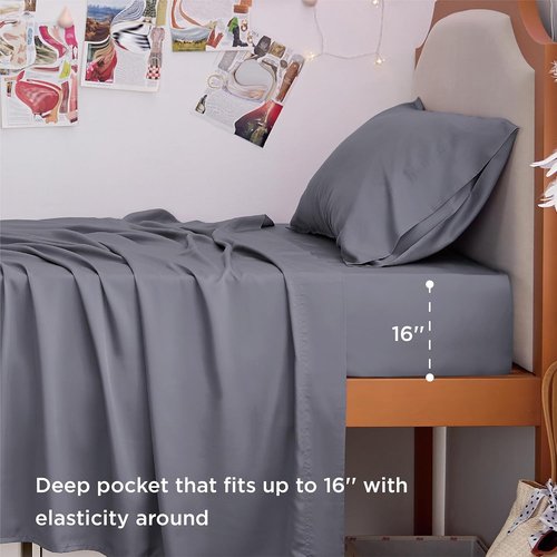 Bedsure Cooling Twin XL Sheets - Breathable Rayon from Bamboo, Soft & Silky, Deep Pocket Up to 16", Dark Grey