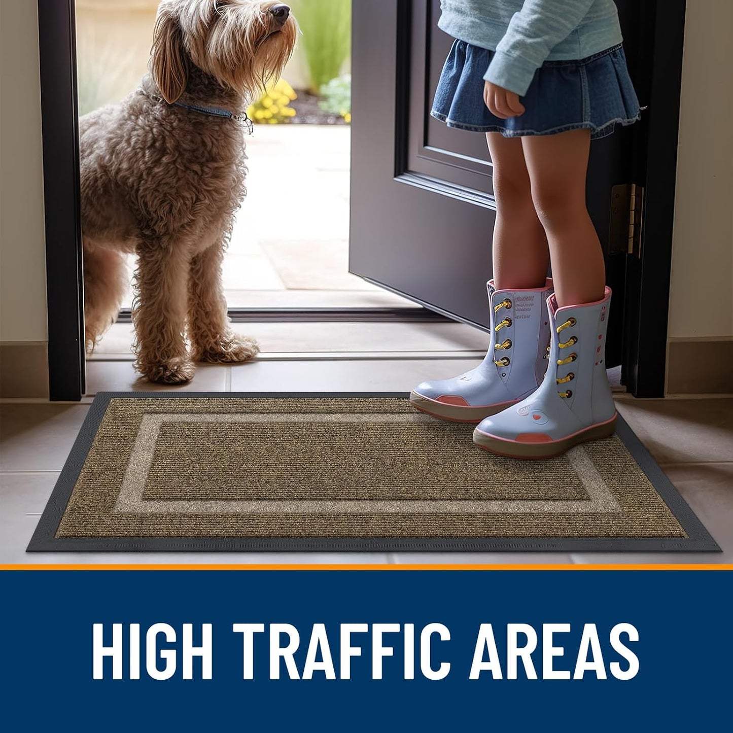 OLANLY Waterproof Front Door Mat - All-Season, Sturdy Natural Rubber, Easy Clean | 47x30, Brown