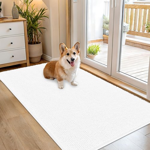 OLANLY Dog Door Mat for Muddy Paws 54x32, Absorbs Moisture and Dirt, Absorbent Non-Slip Washable Doormat, Quick Dry Chenille Mud Mat for Dogs, Entry Indoor Entryway Carpet for Inside Floor, White