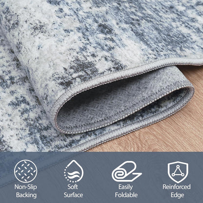 Skiennix 6x9 Area Rug - Washable Abstract Design for Living Room, Dining Room, or Bedroom - Non-Slip Blue Grey