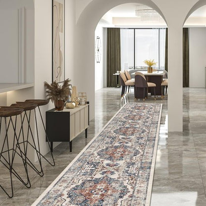 Hallway Washable Runner Rug - Vintage Soft Non-Slip Carpet for Entryway | 2'6''x14', Brick