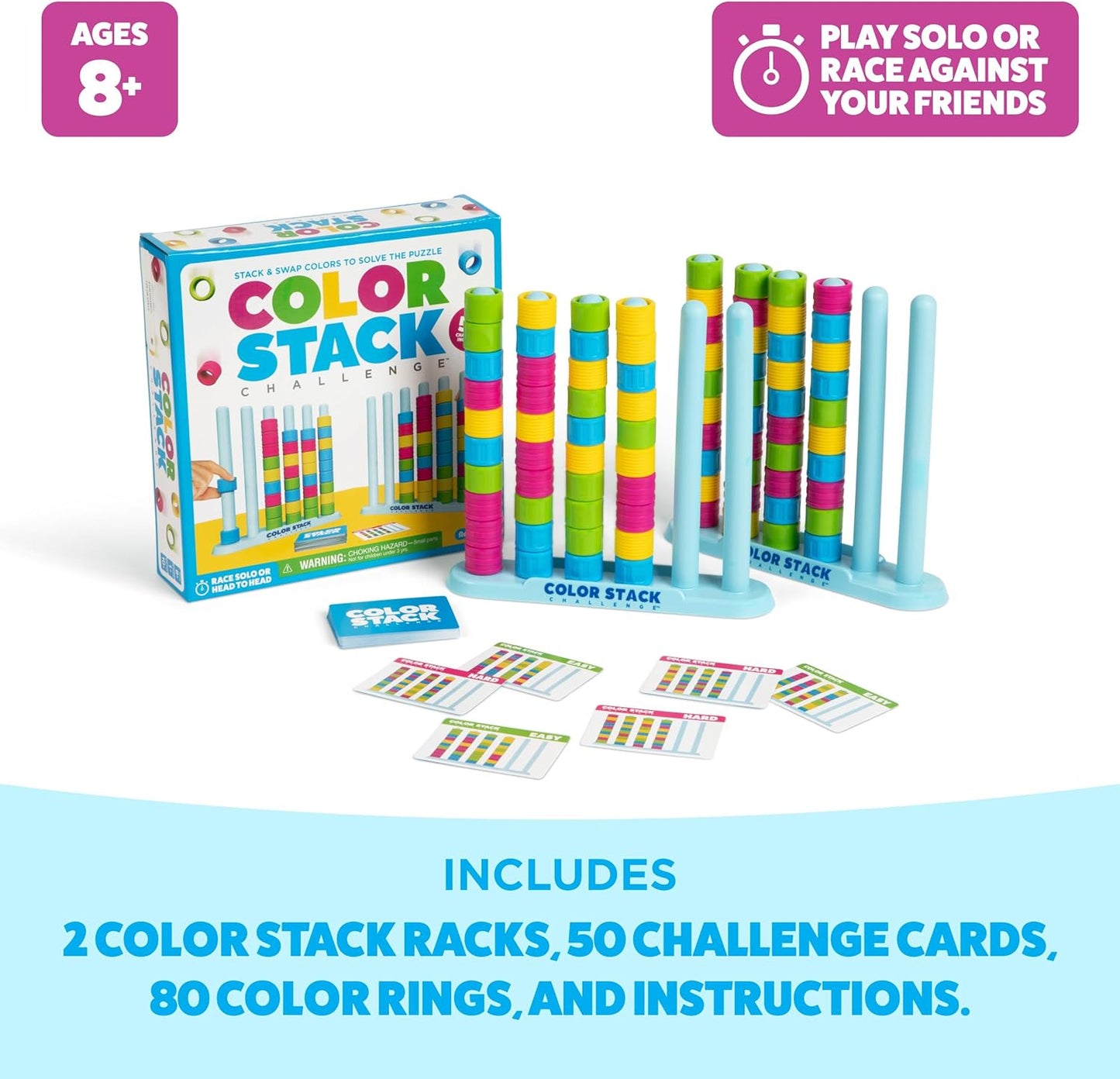 Relatable Color Stack Challenge - Fast-Paced Color Matching Puzzle Game for Parties | Includes 2 Stack Racks, 50 Cards, 80 Rings