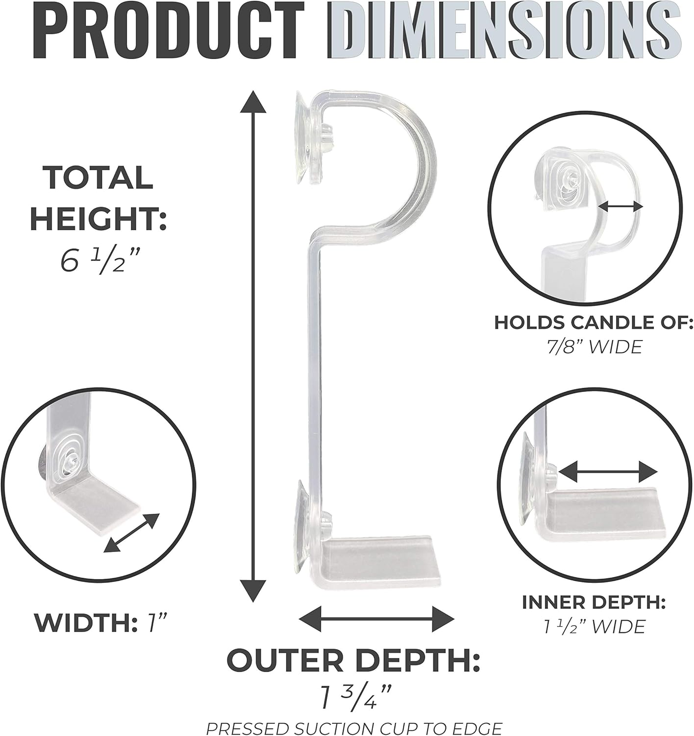 Vermont 612 Window Candle Holders - Suction Cups & L-Shaped Safety Bracket | Fits Most Battery & Electric Candles (Pack of 4)