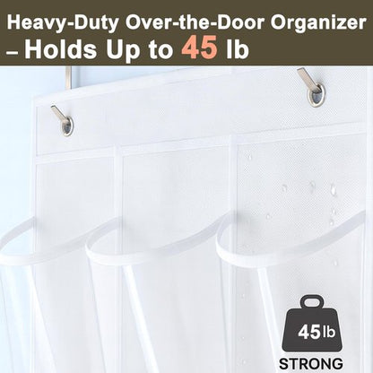 Bofoho Over the Door Shoe Organizer with 24 Crystal Clear Pockets and Metal Hooks – Heavy Duty Hanging Shoe Storage Rack for Closet, Bathroom, Dorm – Space Saving for Shoes, Accessories, Toys (White)