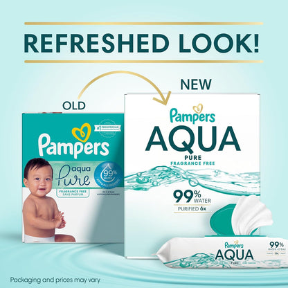 Pampers Aqua Pure Baby Wipes - 99% Water, Fragrance-Free, 672 Total Wipes (12 Flip-Top Packs)