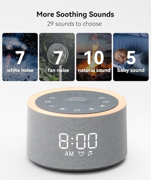 Dreamegg D1+ Sound Machine & Alarm Clock - 29 Soothing Sounds, Dimmable Night Light for Sleep & Relaxation