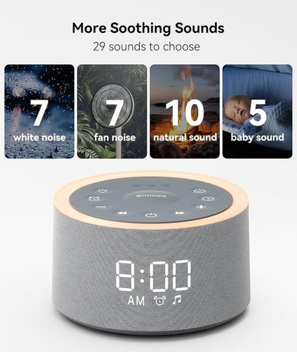 Dreamegg D1+ Sound Machine & Alarm Clock - 29 Soothing Sounds, Dimmable Night Light for Sleep & Relaxation