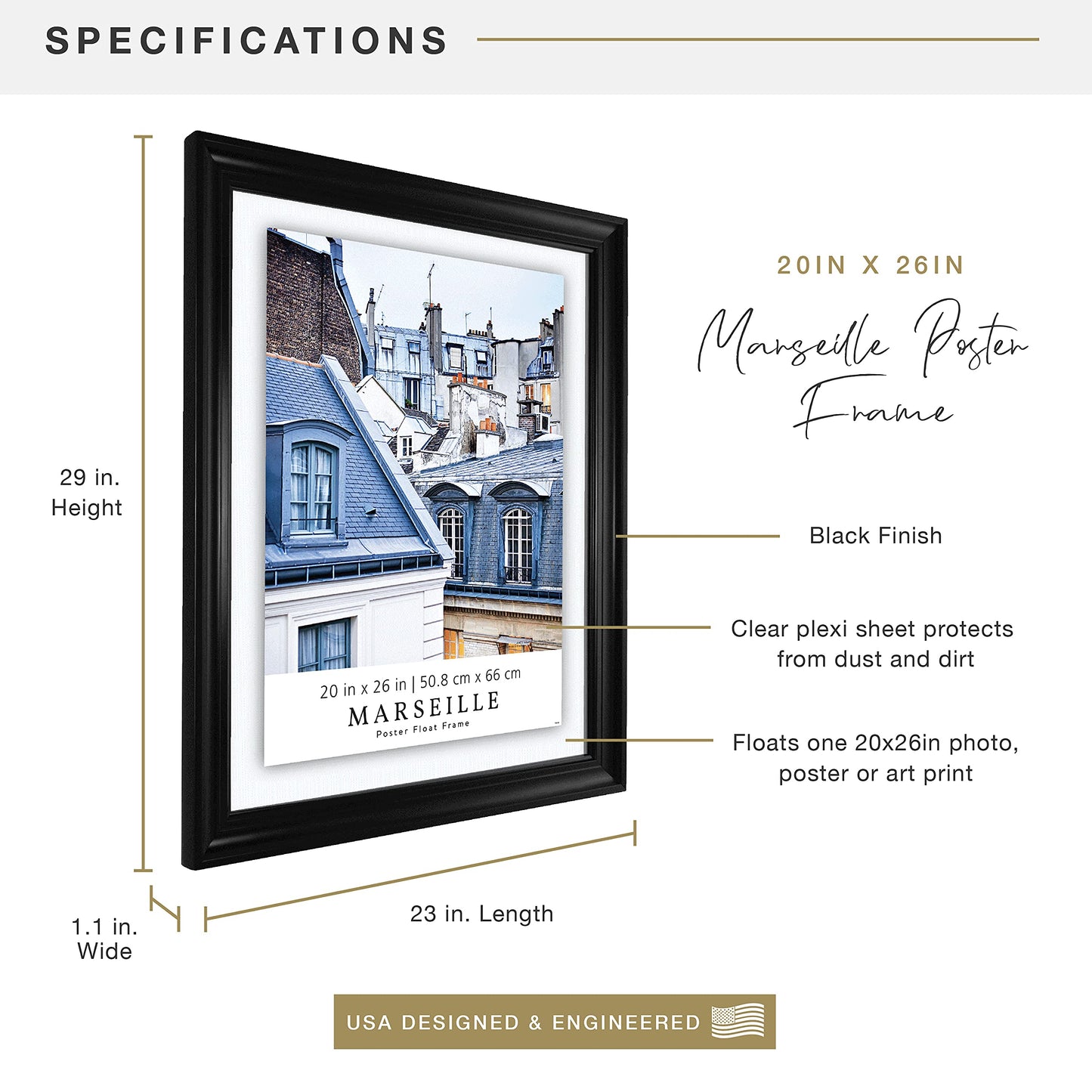 MCS, Black Marseille Poster Float Frame, 20x26 Inch, 20 x 26
