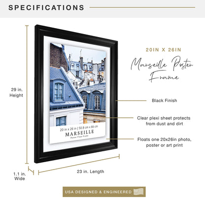 MCS, Black Marseille Poster Float Frame, 20x26 Inch, 20 x 26