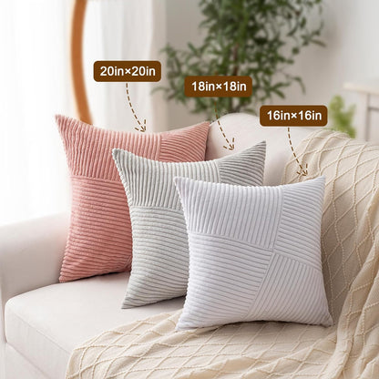 Skiennix Decorative Throw Pillow Covers - Set of 2, 18x18 Inch Boho Farmhouse Cushion Cases | Soft Cream White Corduroy