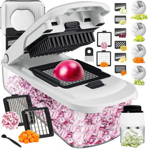 Cambom Vegetable Chopper - Multifunctional Food Dicer With 8 Blades & Container | Perfect for Onions, Carrots & More