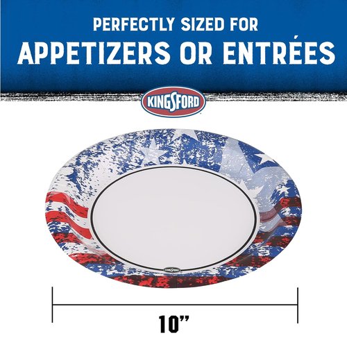 Kingsford Heavy Duty Paper Plates - Patriotic American Flag Design | 10 Inch, 35 Count for BBQs & Parties