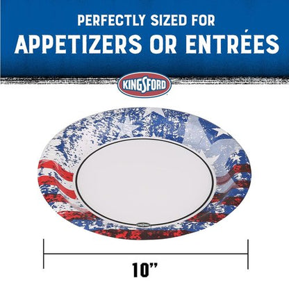 Kingsford Heavy Duty Paper Plates - Patriotic American Flag Design | 10 Inch, 35 Count for BBQs & Parties