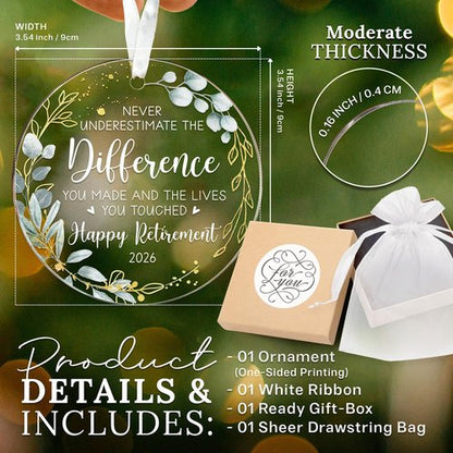 HEXMOZ Retirement Gift for Woman - Retirement Gifts for Women, Men 2026 - Retired Ornament 2026 - Retired Gift for Coworker, Boss, Employee, Teacher, Nurse, Woman, Man - Acrylic Christmas Ornament
