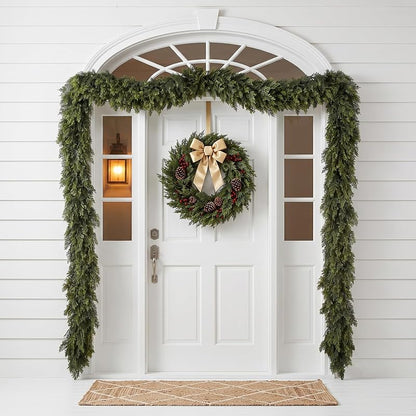 9 ft Dark Green Cedar Garland with Real-Touch PE - Hananona, Thick Ultra-Dense Christmas Decor