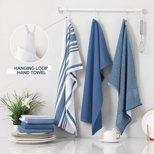 Homaxy Premium Kitchen Towels - Soft & Absorbent 380 GSM Cotton Dish Towels | 6 Pack, Navy Blue (18” x 28”)