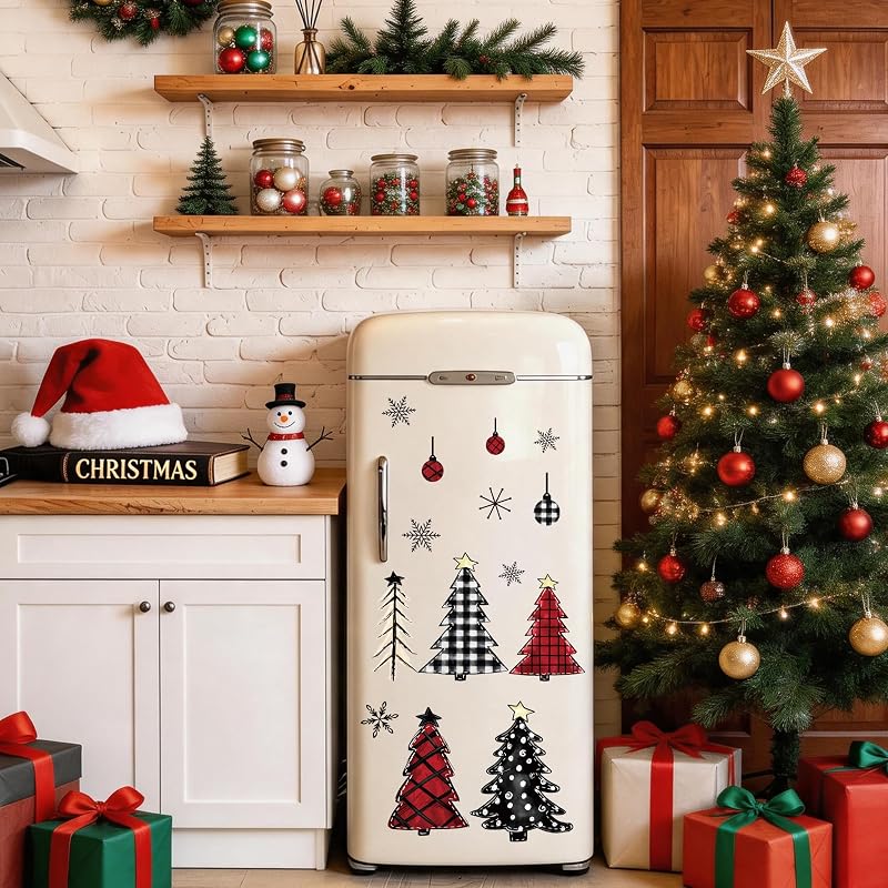 Plaid Christmas Dishwasher Magnets, 20Pcs - Watercolor Tree & Snowflake Set (Variation: Plaid Christmas Tree)