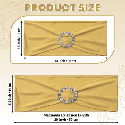 MDS Spandex Chair Sashes - Premium Stretch Covers with Buckle Slider for Weddings & Events | Gold, Pack of 75