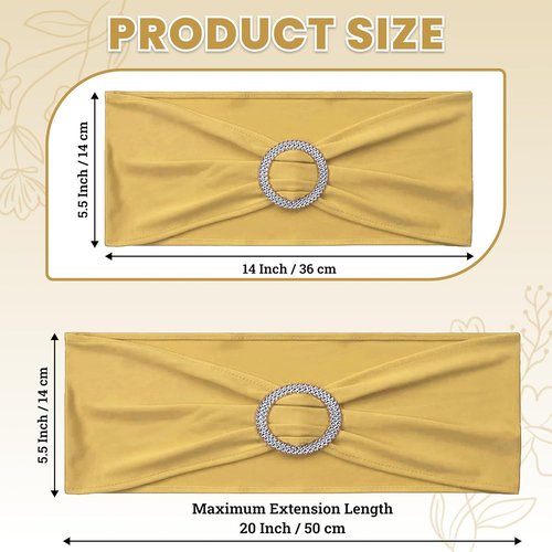 MDS Spandex Chair Sashes - Pack of 150 Elastic Stretch Bows with Buckle Slider for Wedding Decor - Gold