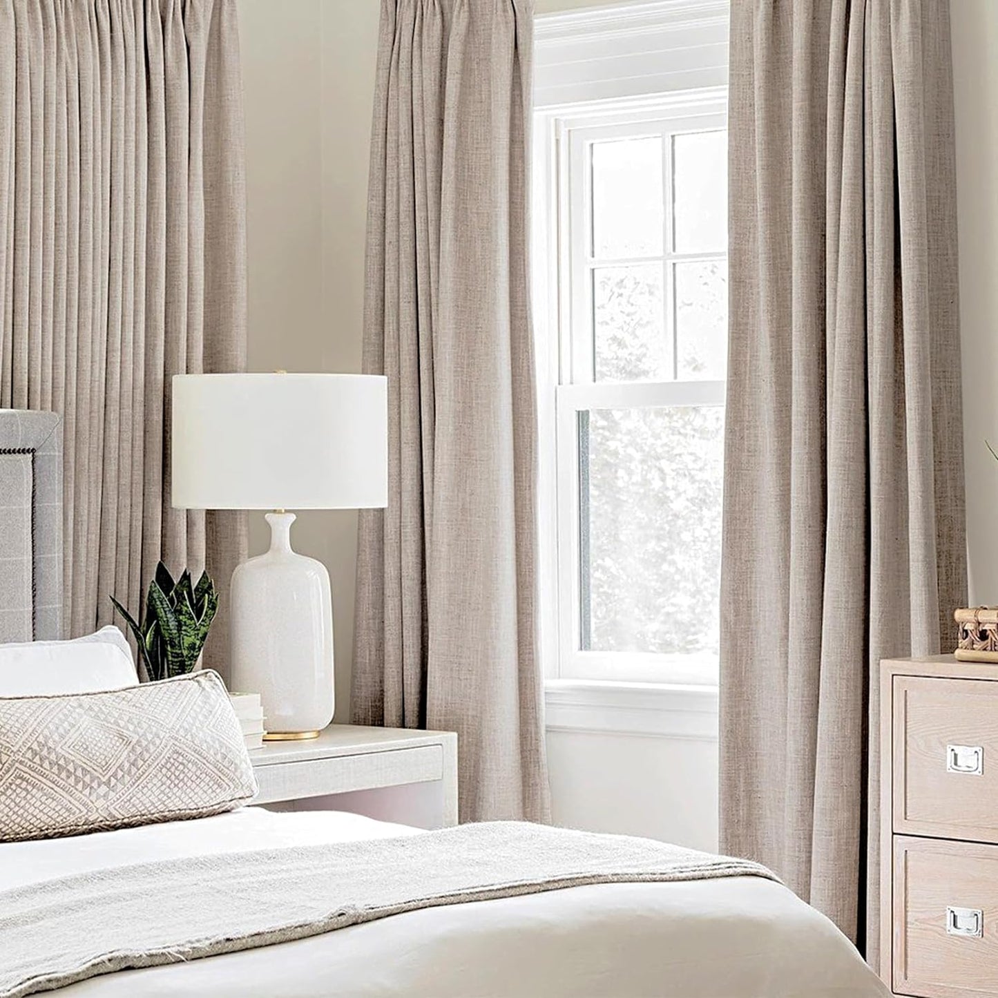 MIULEE Linen Blackout Curtains - 100% Room Darkening Thermal Insulated Grommet Panels | Khaki, 42"x63" (2 PCs)