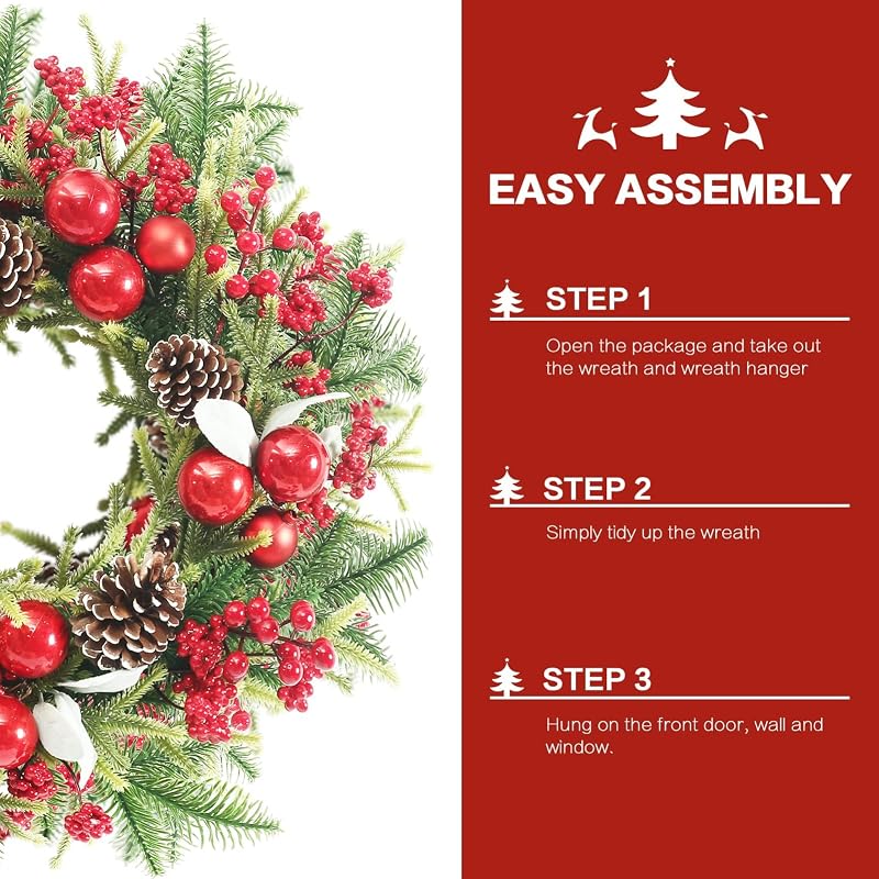 20 Inch Christmas Wreath for Front Door Outdoor Decor