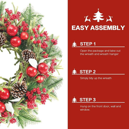 20 Inch Christmas Wreath for Front Door Outdoor Decor