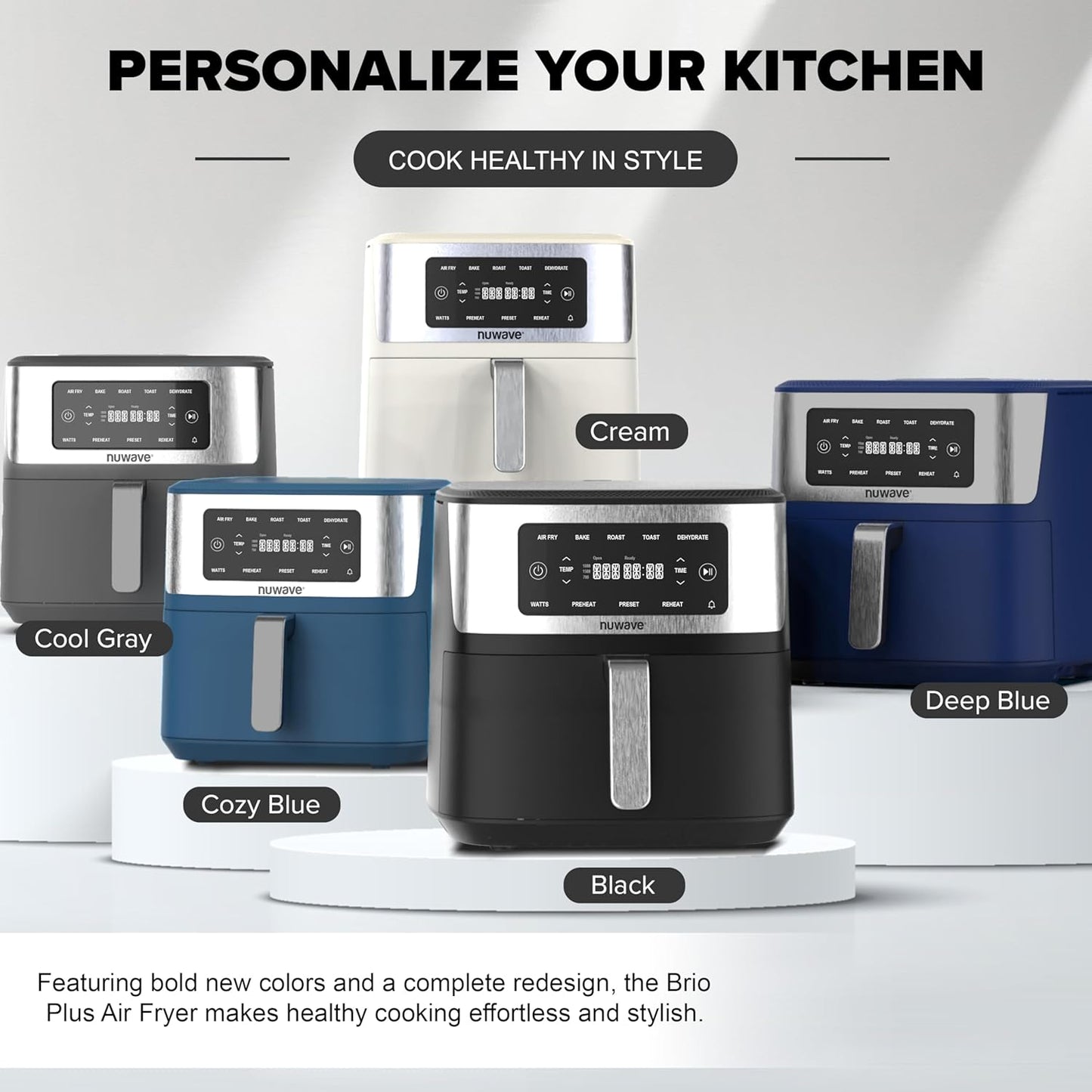 Nuwave Brio Plus 6-in-1 Air Fryer - 7 Qt Capacity | Precise Temp Control 50°F–400°F | Non-Toxic Nonstick