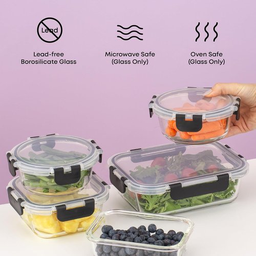 JoyJolt 24pc Borosilicate Glass Storage Containers - Airtight & Freezer Safe | Meal Prep Tupperware Set