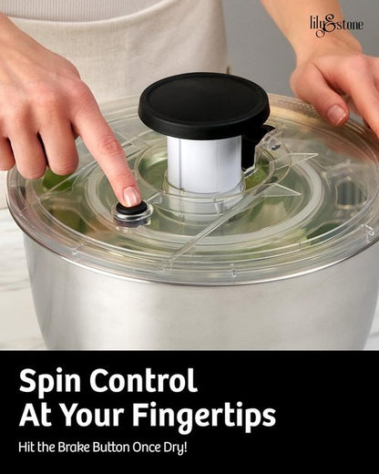 Lily&Stone Large Stainless Steel Salad Spinner - Quick Multi-Use Lettuce Dryer & Fruit Washer | 6.33 Qt