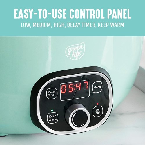 GreenLife 6QT Ceramic Slow Cooker - PFAS-Free Programmable Design with Removable Nonstick Pot - Turquoise