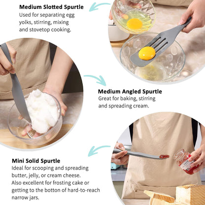 Tongjude Silicone Spurtle Set - Heat Resistant Cooking Utensils for Nonstick Cookware | 4-Piece Set