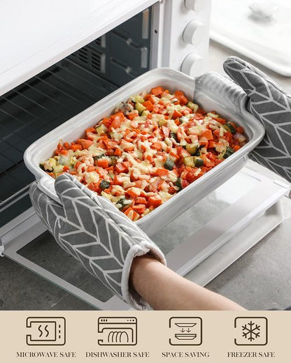 MALACASA Casserole Dish - 3.4 Quart Deep Ceramic Bakeware With Lid | Microwave & Oven Safe, Grey