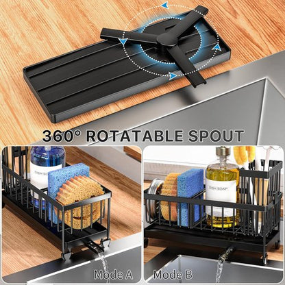 Cisily Kitchen Sink Caddy Organizer - Rustproof 304 Stainless Steel Sponge Holder (Black, 9.25")