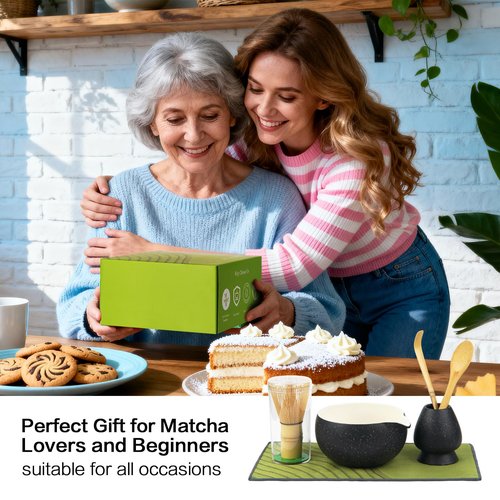 ChefBee 8PCS Matcha Whisk Set - Ceramic Matcha Tea Bowl Kit Set Includes Bowl, Whisk and Chasen Holder, Sifter, Bamboo Spoon & Scoop, Scoop Rest, Tea Towel, Christmas Macha Gift for Beginners Lovers
