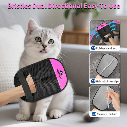 Skiennix Pet Hair Removal Glove - Upgraded Reusable Electrostatic Brush for Dogs & Cats | Pink